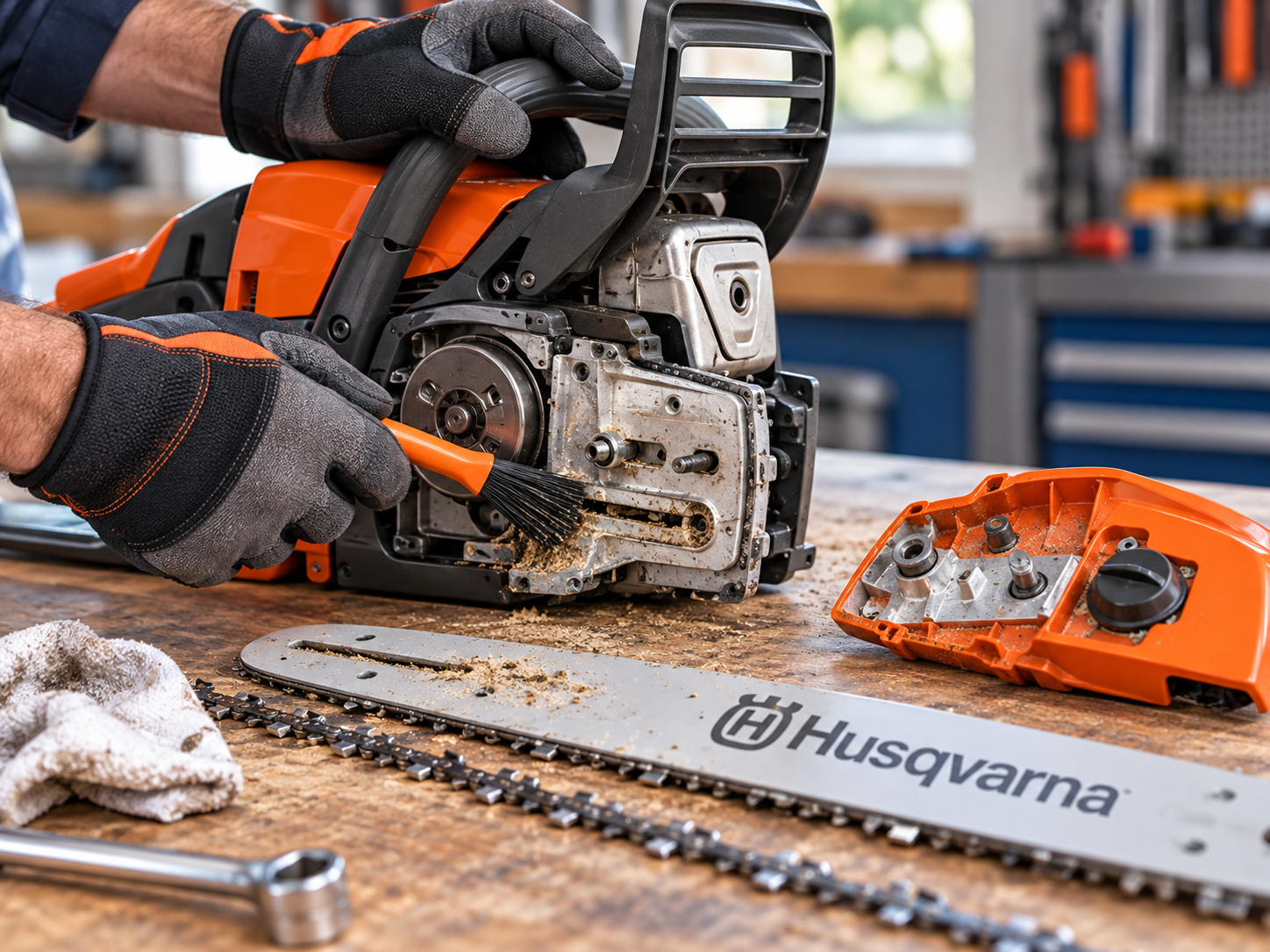 Nettoyage du guide, du pignon et du système de graissage d'une tronçonneuse Husqvarna
